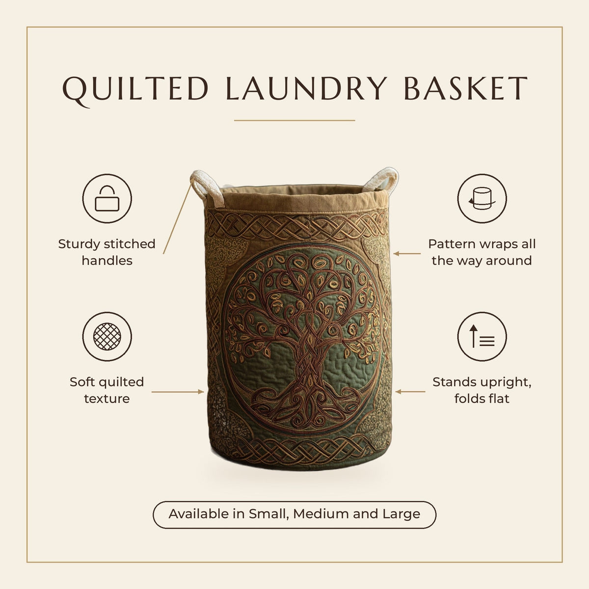 Quilted Laundry Basket - Golden Roots features infographic