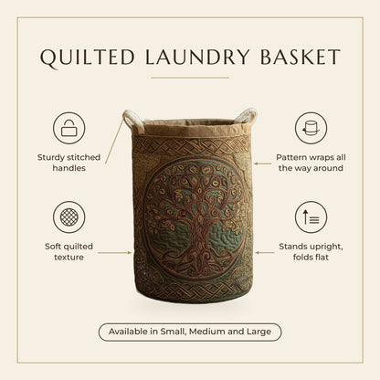 Quilted Laundry Basket - Golden Roots features infographic