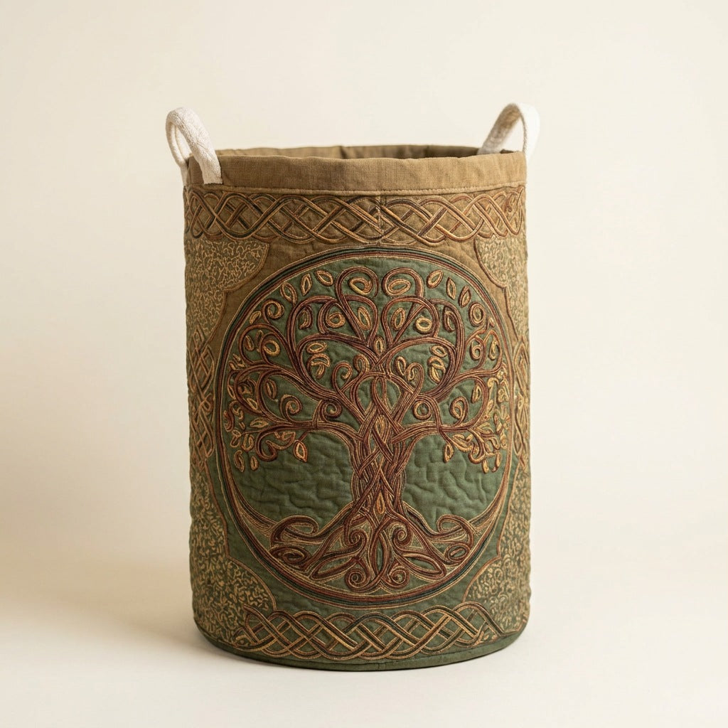 Quilted Laundry Basket - Golden Roots, studio photo