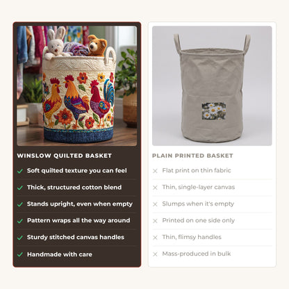 Quilted Laundry Basket - Hen's Hideaway compared with a plain printed basket