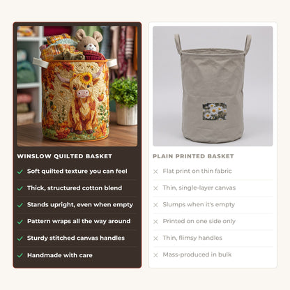 Quilted Laundry Basket - Highland Meadow compared with a plain printed basket