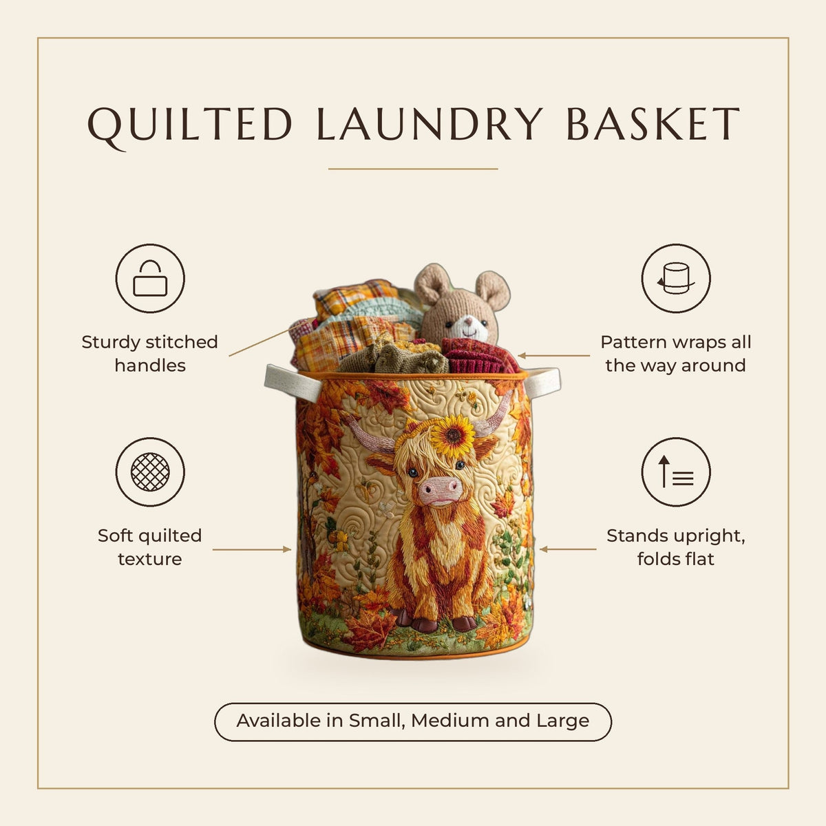 Quilted Laundry Basket - Highland Meadow features infographic