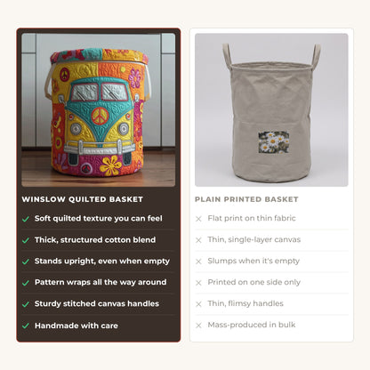 Quilted Laundry Basket - Hippie Style compared with a plain printed basket