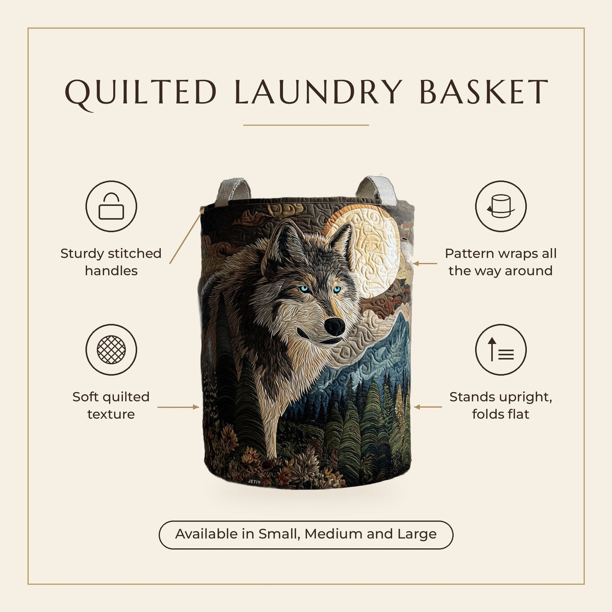 Quilted Laundry Basket - Howling at the Moon features infographic