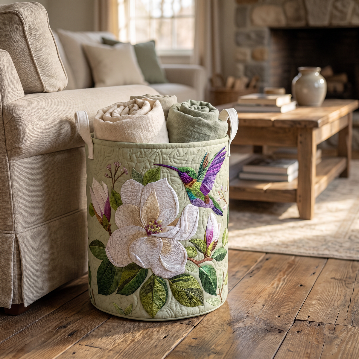 Quilted Laundry Basket - Hummingbird