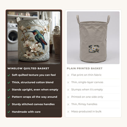 Quilted Laundry Basket - Hummingbird in Lace compared with a plain printed basket