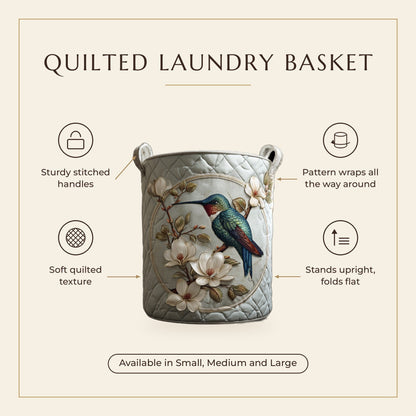 Quilted Laundry Basket - Hummingbird in Lace features infographic