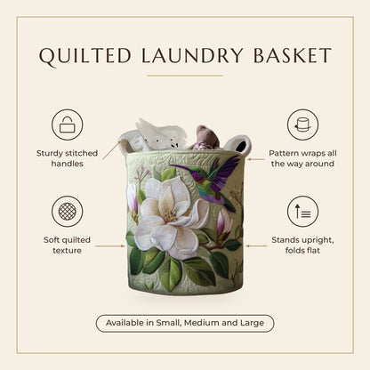 Quilted Laundry Basket - Hummingbird features infographic