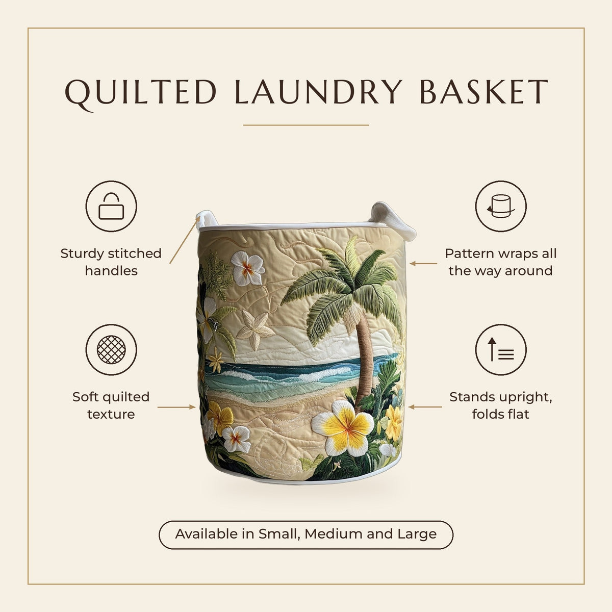 Quilted Laundry Basket - Island Shine features infographic