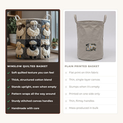 Quilted Laundry Basket - Joyful Peaks compared with a plain printed basket