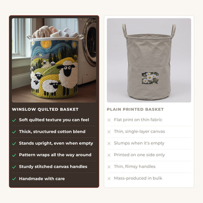 Quilted Laundry Basket - Lamb Meadow compared with a plain printed basket