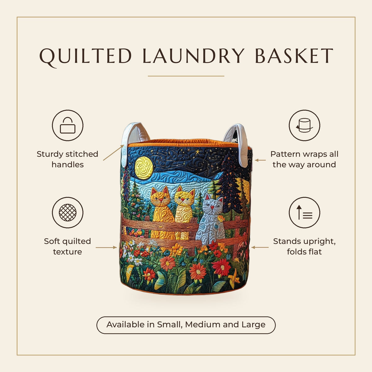 Quilted Laundry Basket - Lazy Cat features infographic