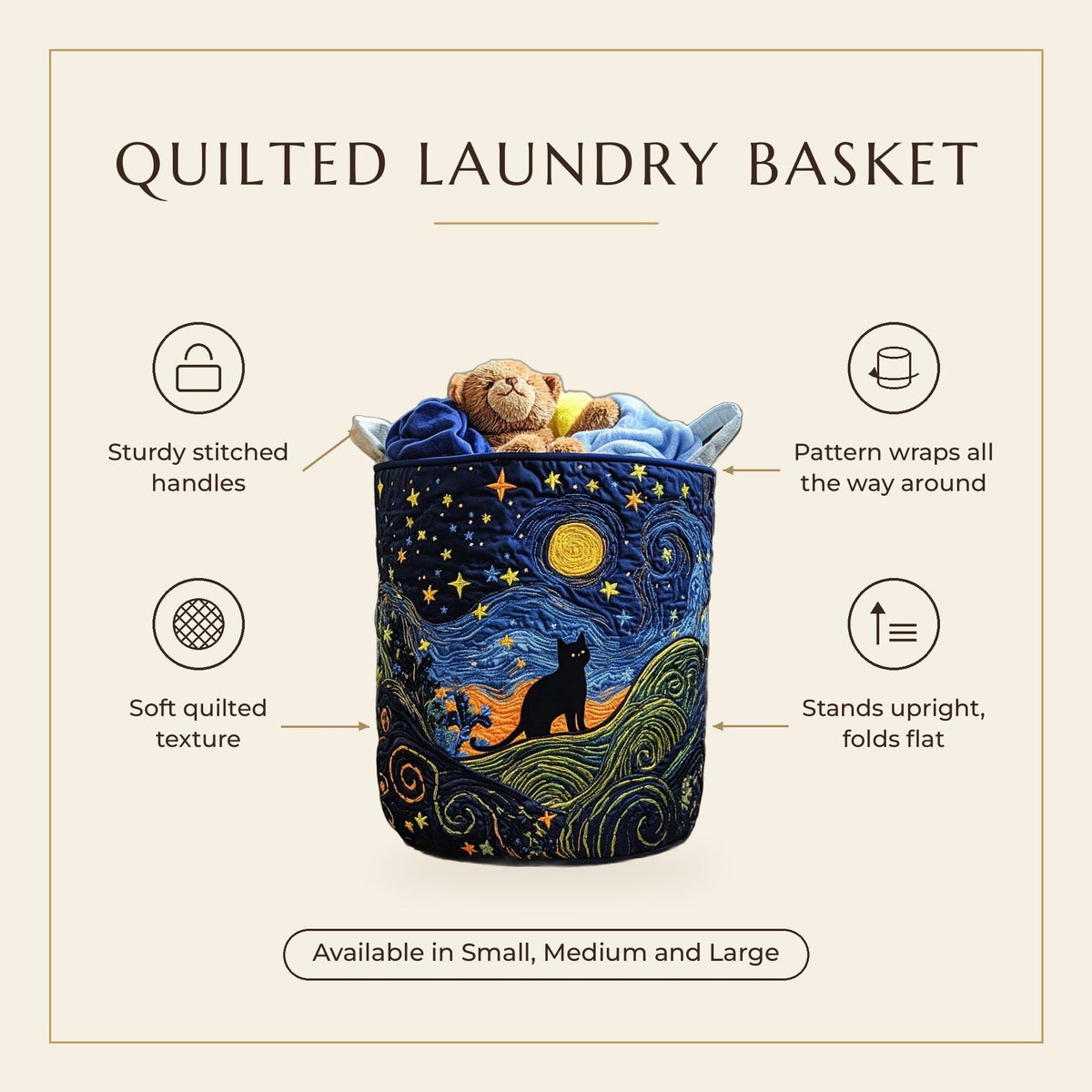 Quilted Laundry Basket - Lazy Whiskers features infographic