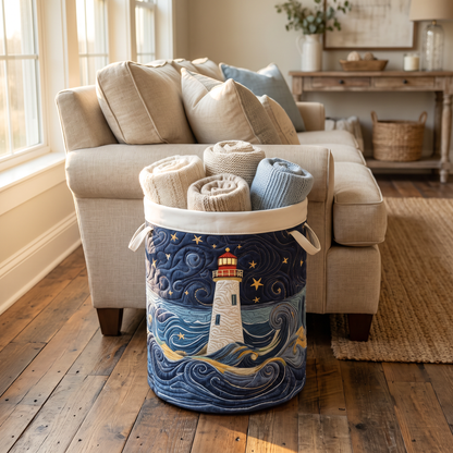 Quilted Laundry Basket - Lighthouse at Dusk