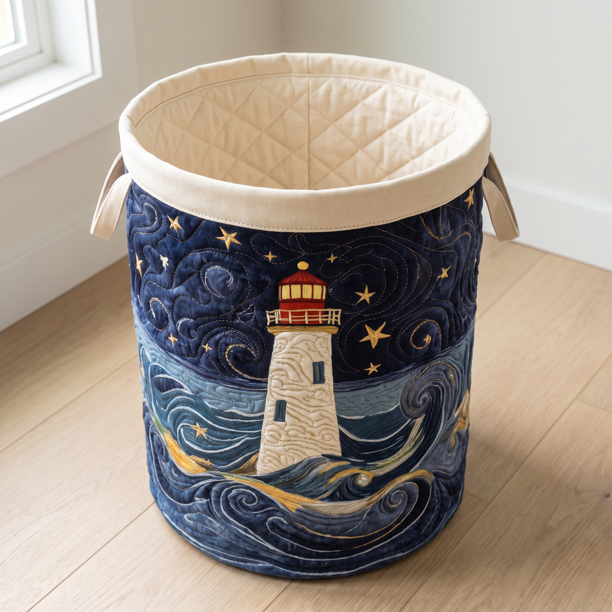 Quilted Laundry Basket - Lighthouse at Dusk