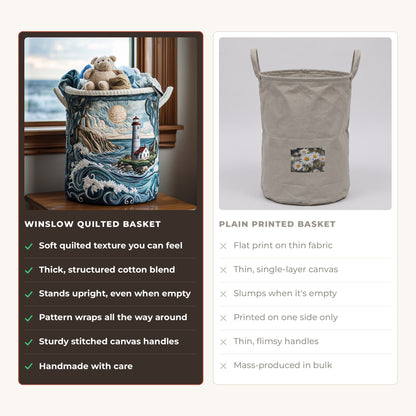 Quilted Laundry Basket - Lighthouse Bay compared with a plain printed basket