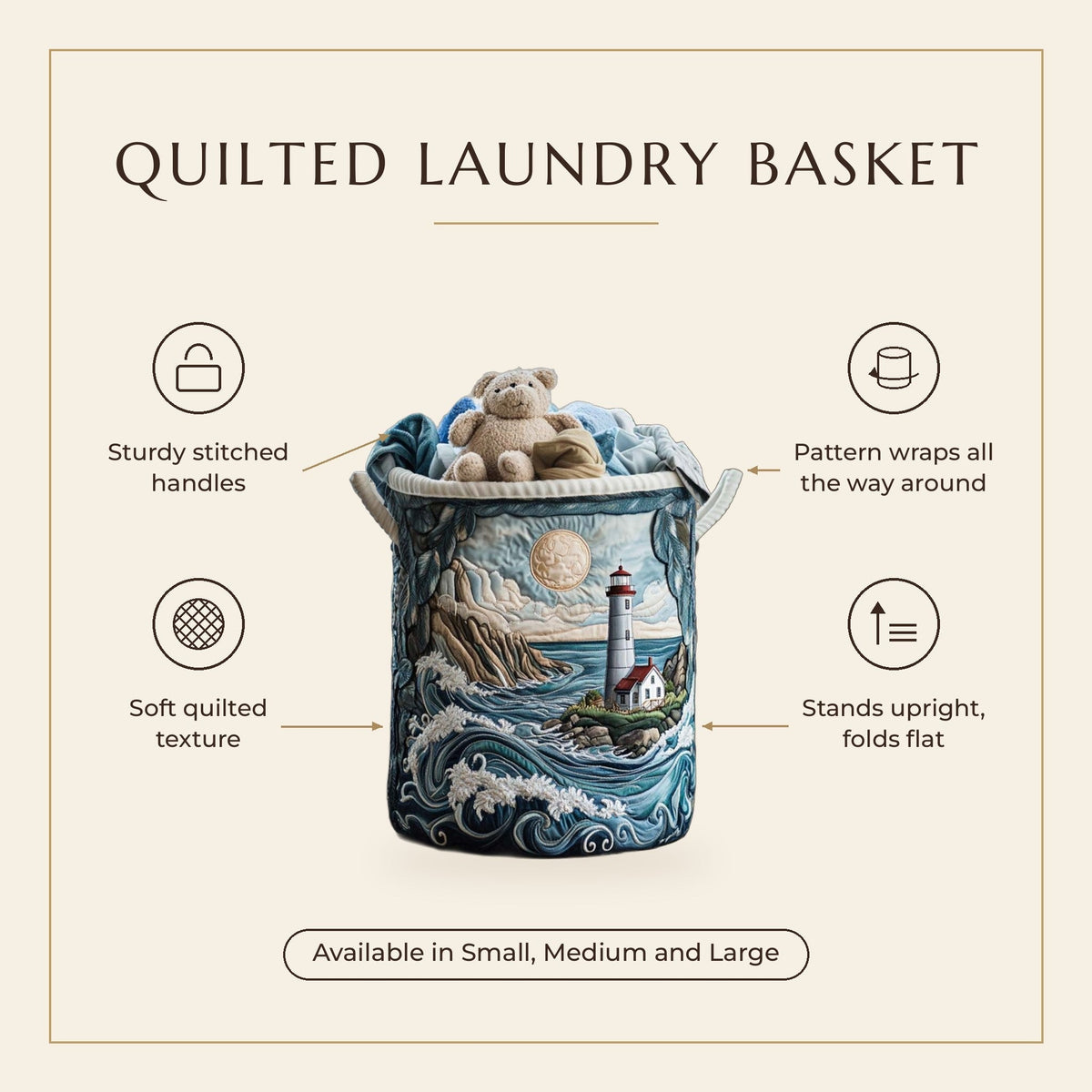 Quilted Laundry Basket - Lighthouse Bay features infographic