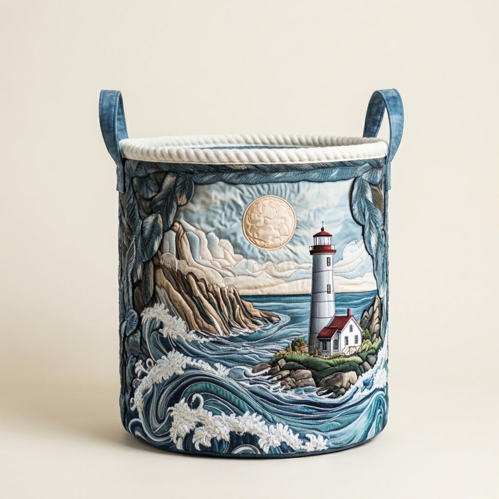Quilted Laundry Basket - Lighthouse Bay, studio photo
