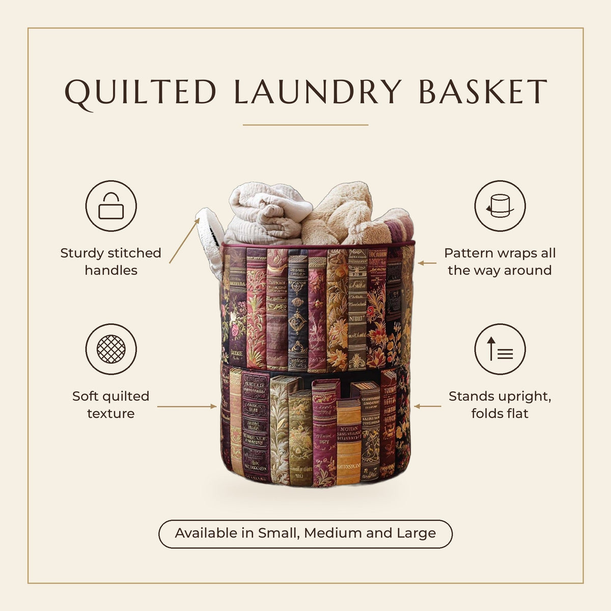 Quilted Laundry Basket - Literary Spirit features infographic