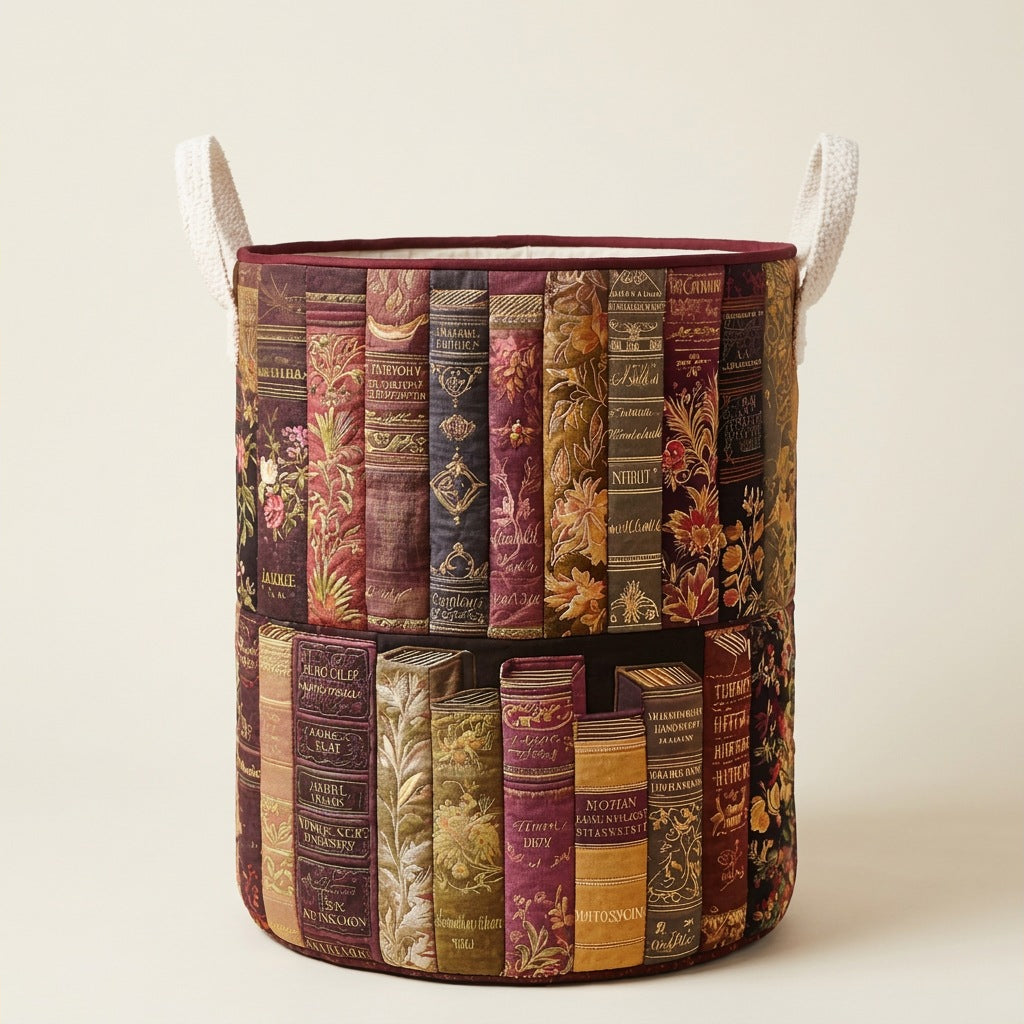 Quilted Laundry Basket - Literary Spirit, studio photo