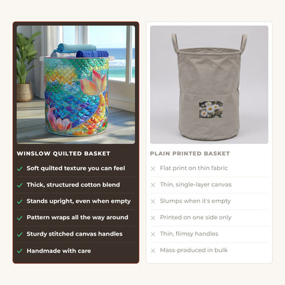 Quilted Laundry Basket - Marine Sparkle compared with a plain printed basket