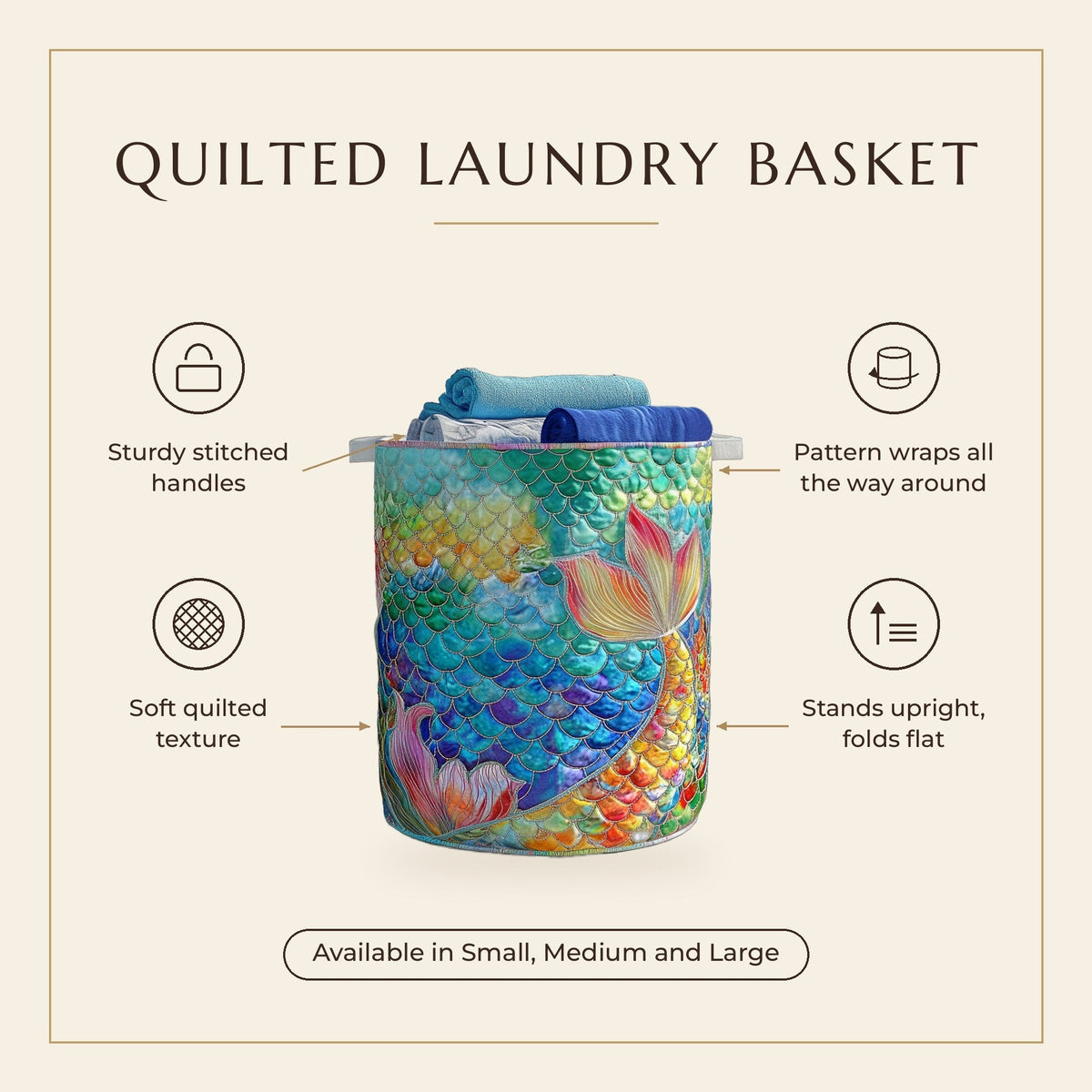 Quilted Laundry Basket - Marine Sparkle features infographic