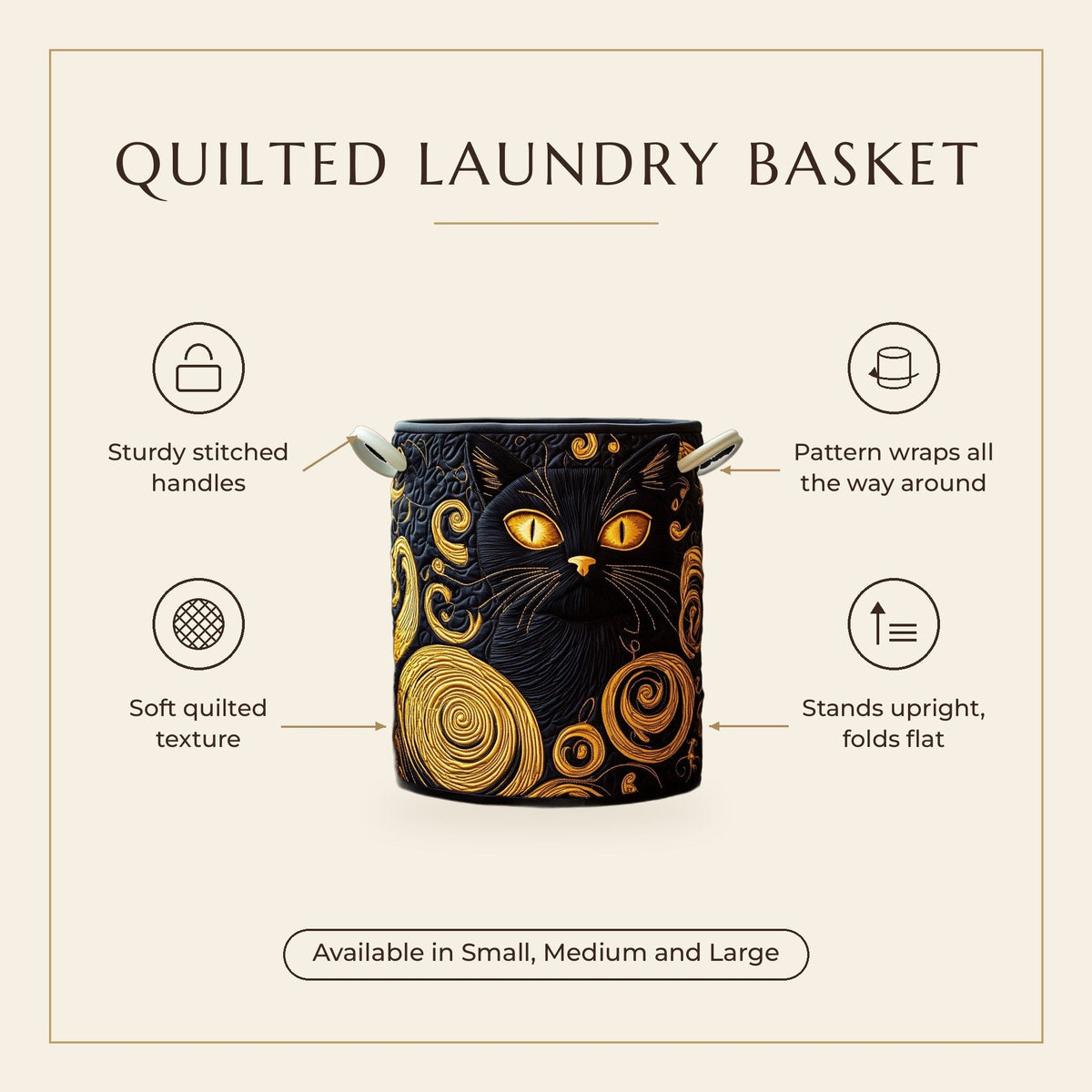 Quilted Laundry Basket - Midnight Whiskers features infographic