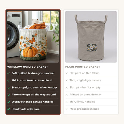 Quilted Laundry Basket - Morning Pumpkin compared with a plain printed basket