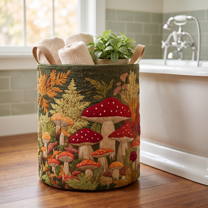 Quilted Laundry Basket - Mushroom Forest