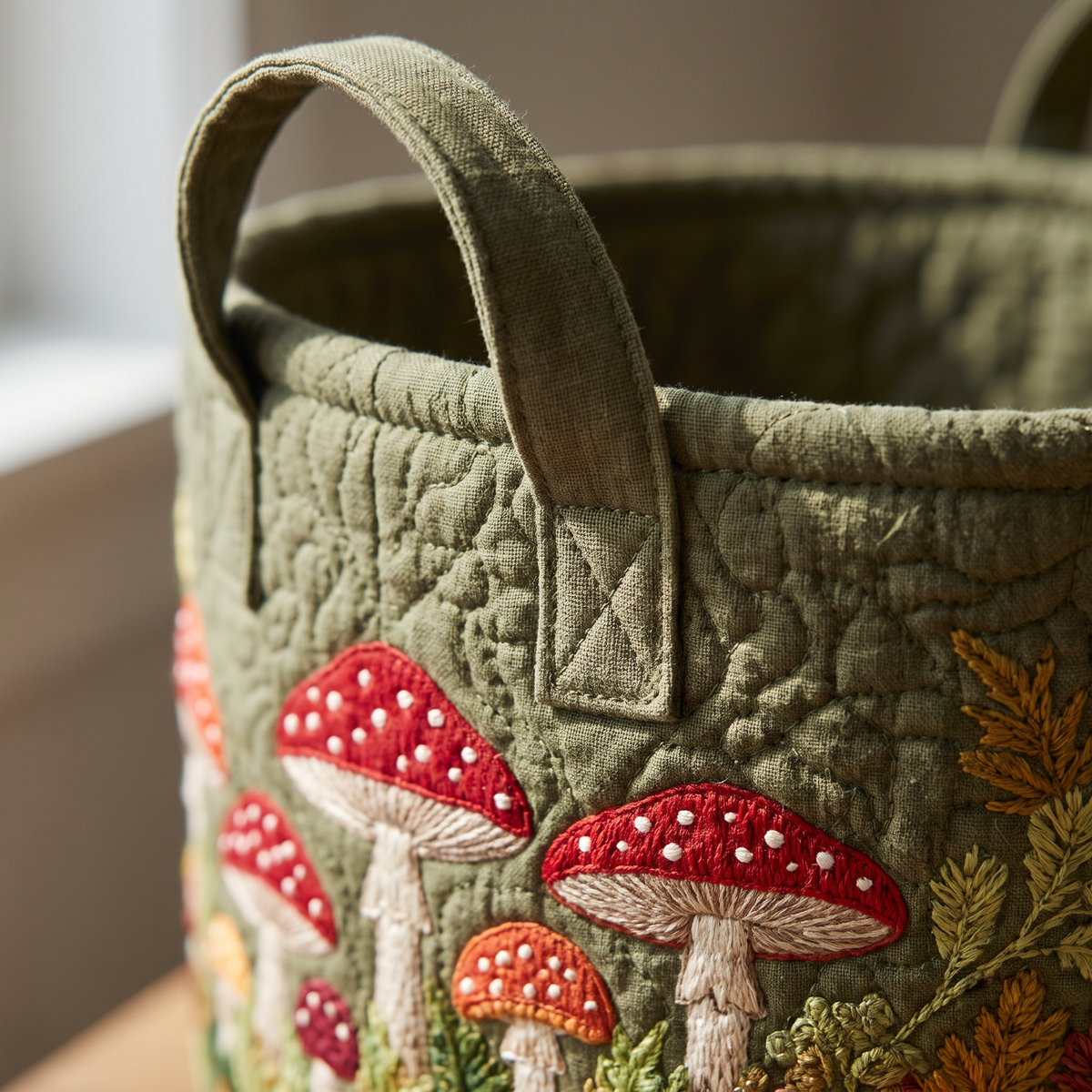 Quilted Laundry Basket - Mushroom Forest