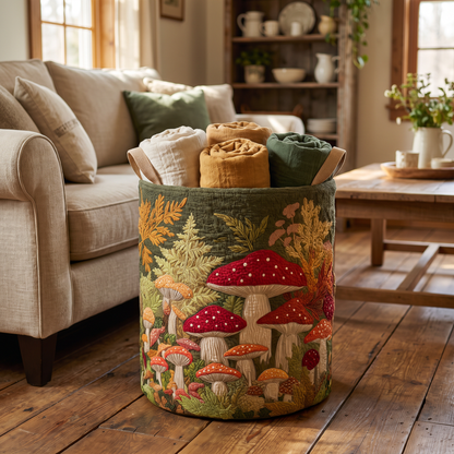 Quilted Laundry Basket - Mushroom Forest