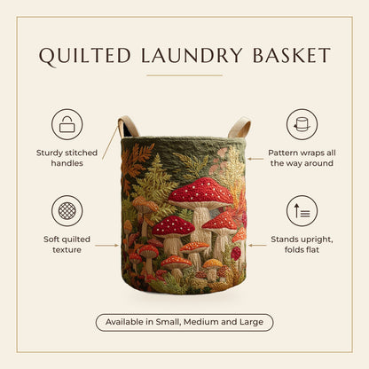 Quilted Laundry Basket - Mushroom Forest features infographic