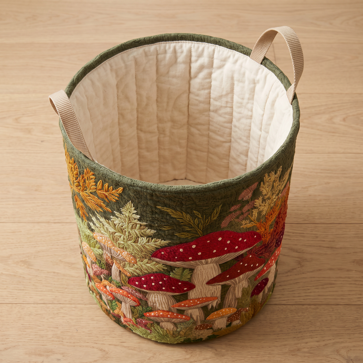 Quilted Laundry Basket - Mushroom Forest