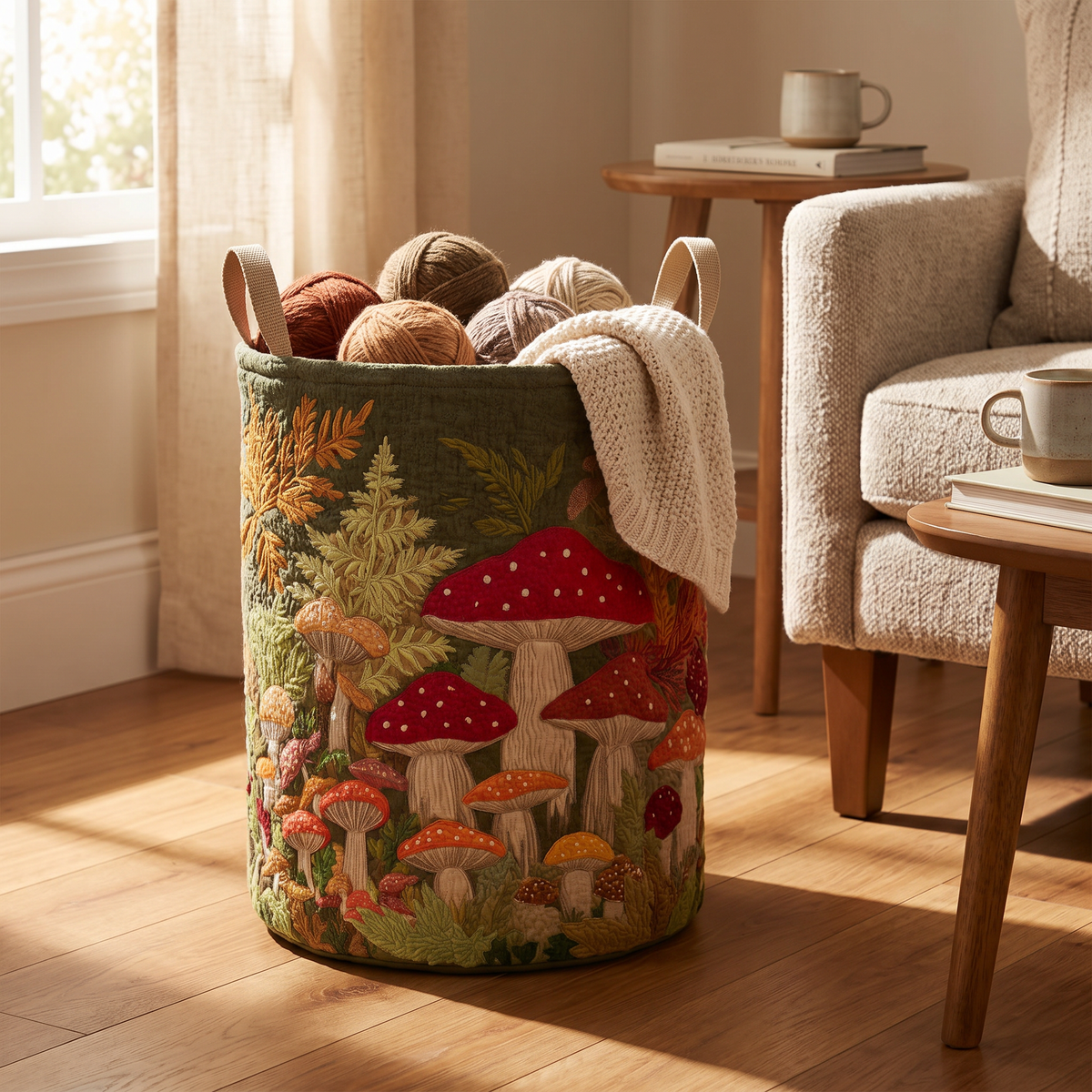 Quilted Laundry Basket - Mushroom Forest