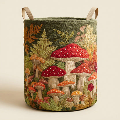 Quilted Laundry Basket - Mushroom Forest, studio photo