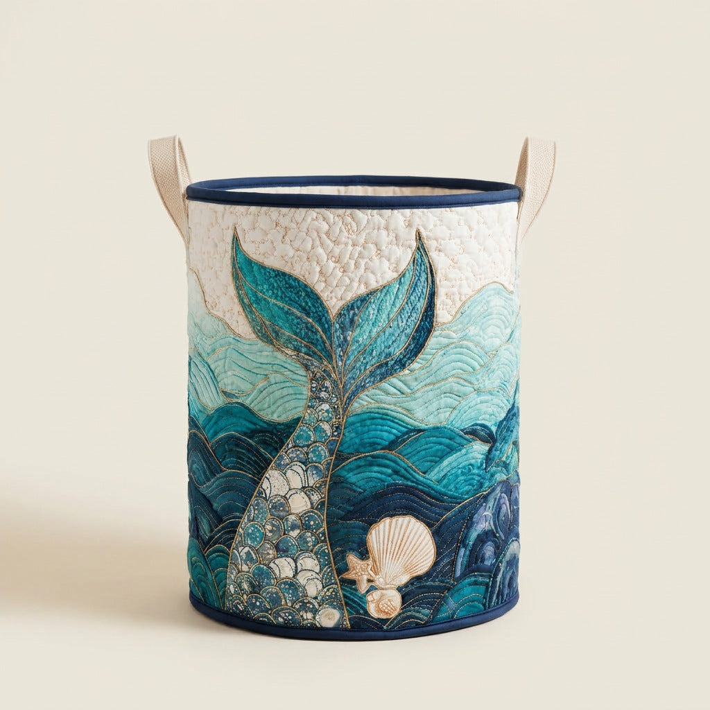 Quilted Laundry Basket - Mystic Stream, studio photo