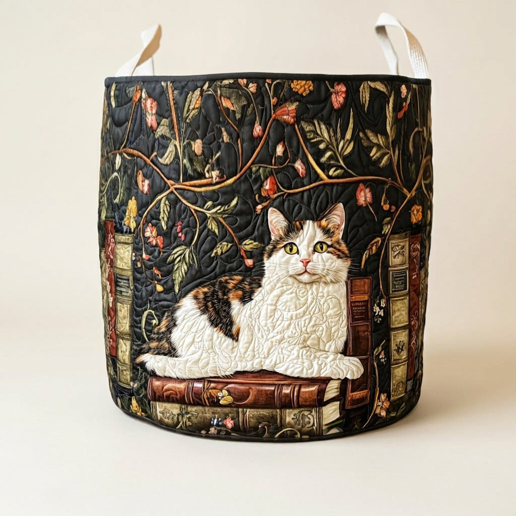 Quilted Laundry Basket - Mystical Cat, studio photo