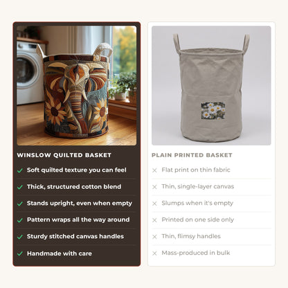 Quilted Laundry Basket - Mystical Elephant compared with a plain printed basket