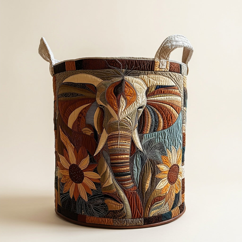Quilted Laundry Basket - Mystical Elephant, studio photo