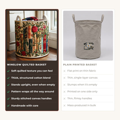 Quilted Laundry Basket - Natural compared with a plain printed basket