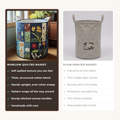 Quilted Laundry Basket - Natural Happiness compared with a plain printed basket