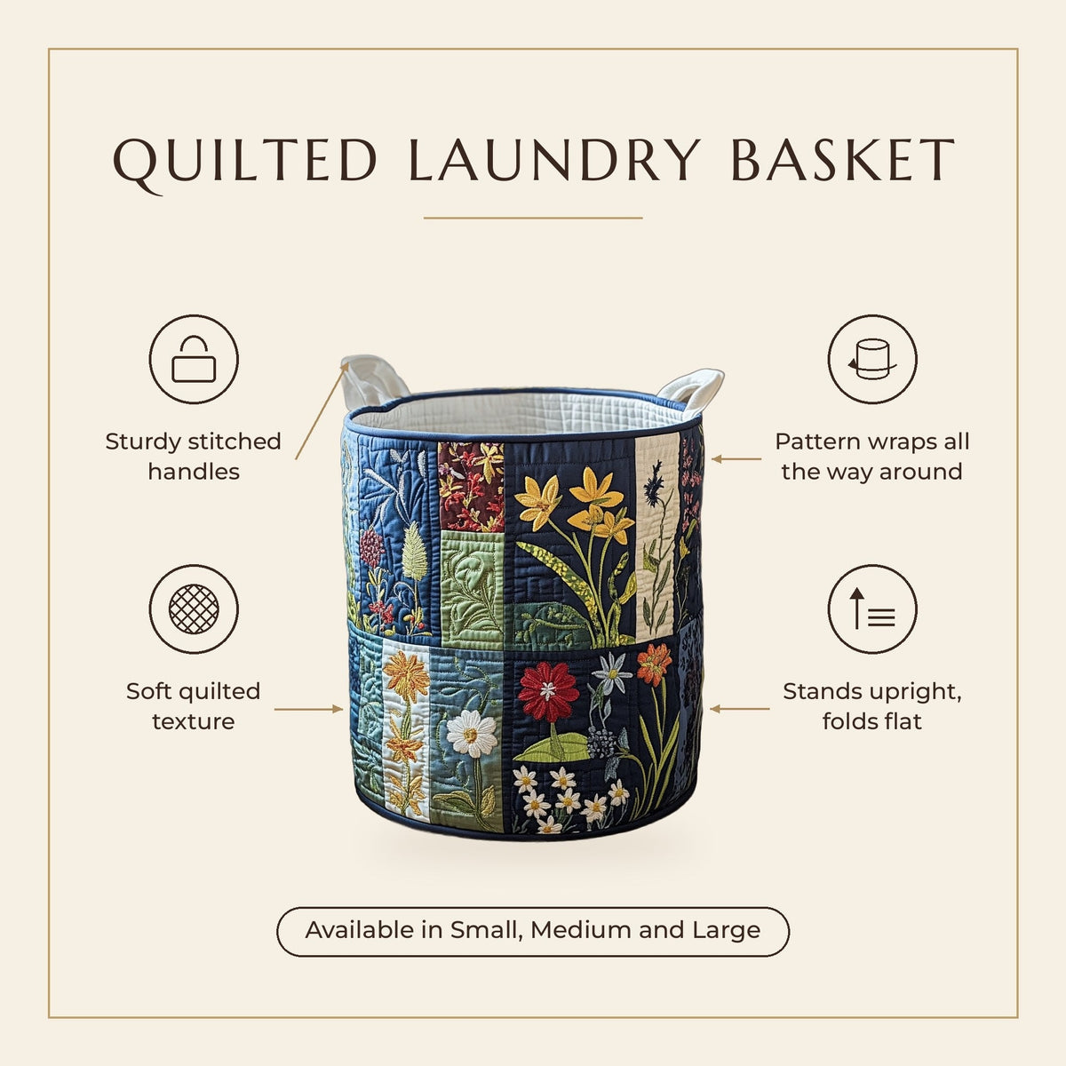 Quilted Laundry Basket - Natural Happiness features infographic