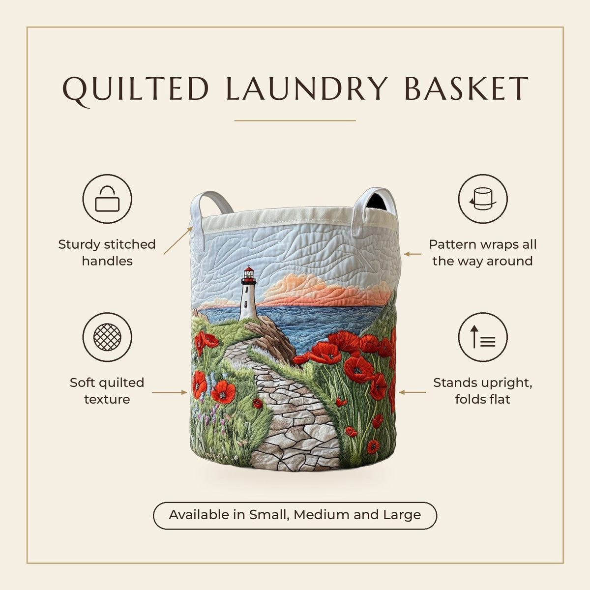Quilted Laundry Basket - Ocean Lighthouse features infographic