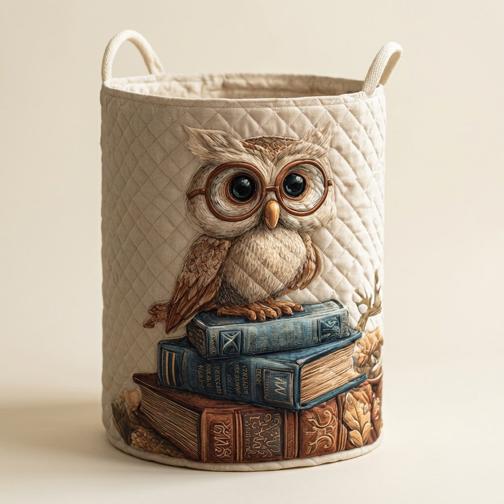 Quilted Laundry Basket - Owl, studio photo
