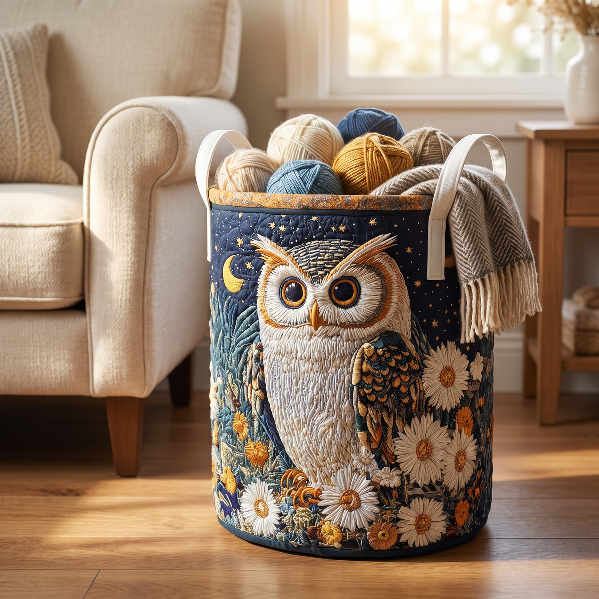 Quilted Laundry Basket - Owls