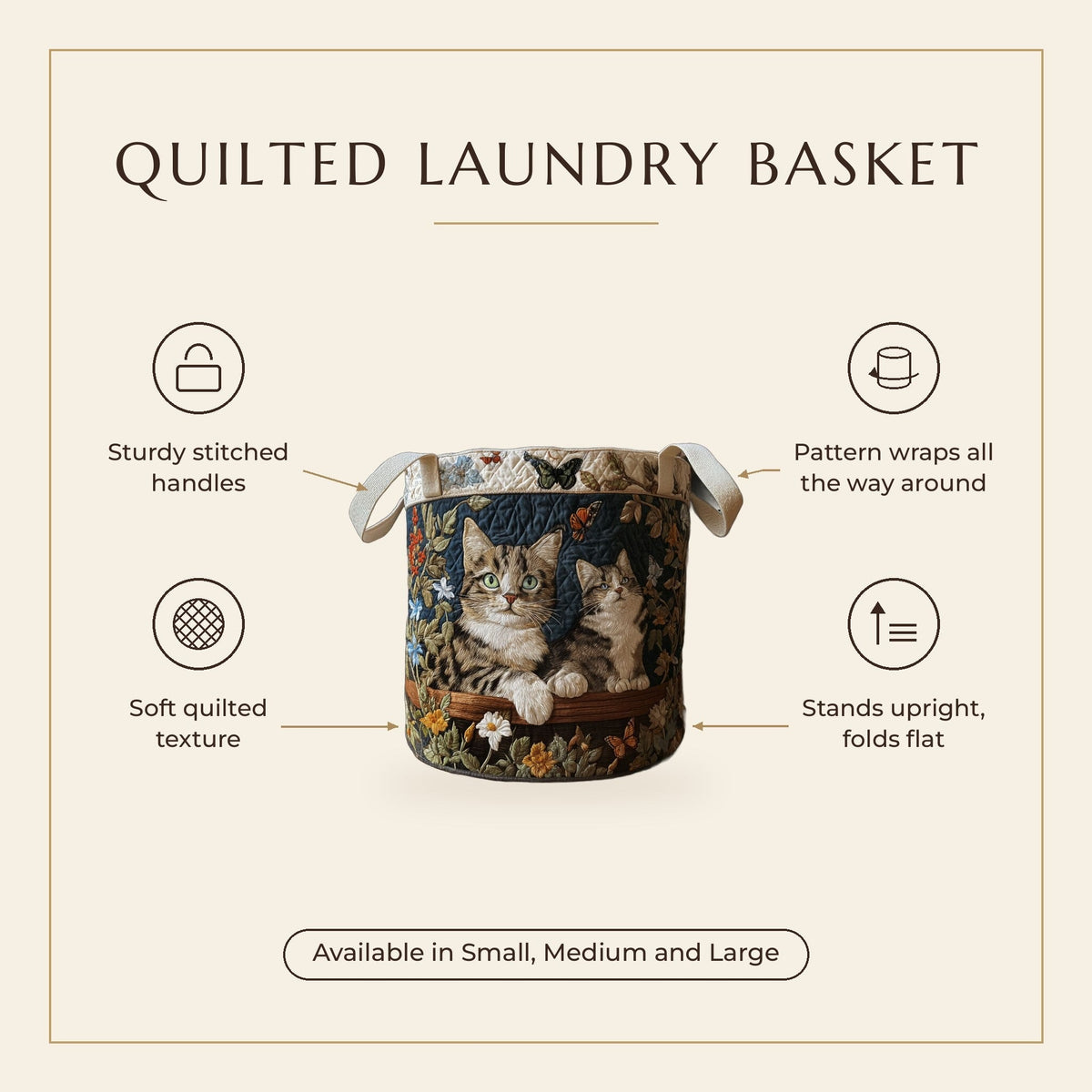 Quilted Laundry Basket - Paws in the Garden features infographic