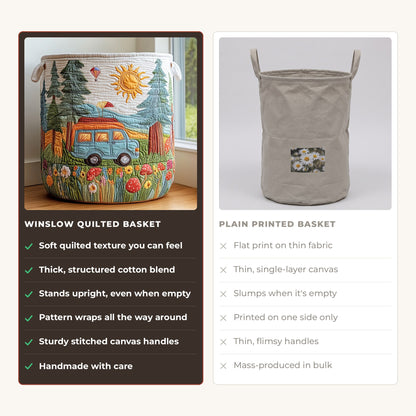 Quilted Laundry Basket - Peaceful Journey compared with a plain printed basket