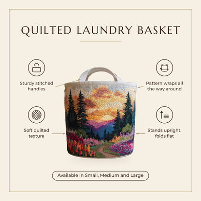 Quilted Laundry Basket - Pines at Sunset features infographic
