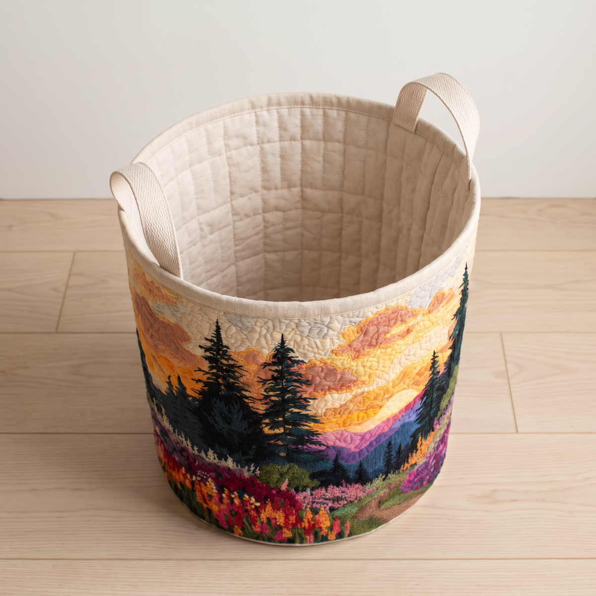 Quilted Laundry Basket - Pines at Sunset