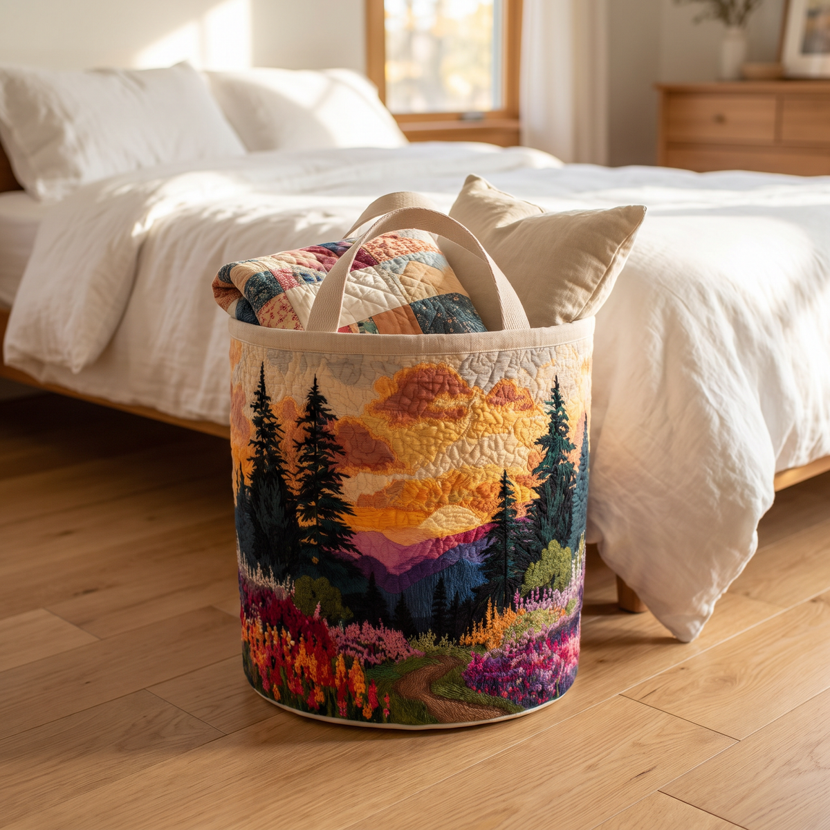 Quilted Laundry Basket - Pines at Sunset